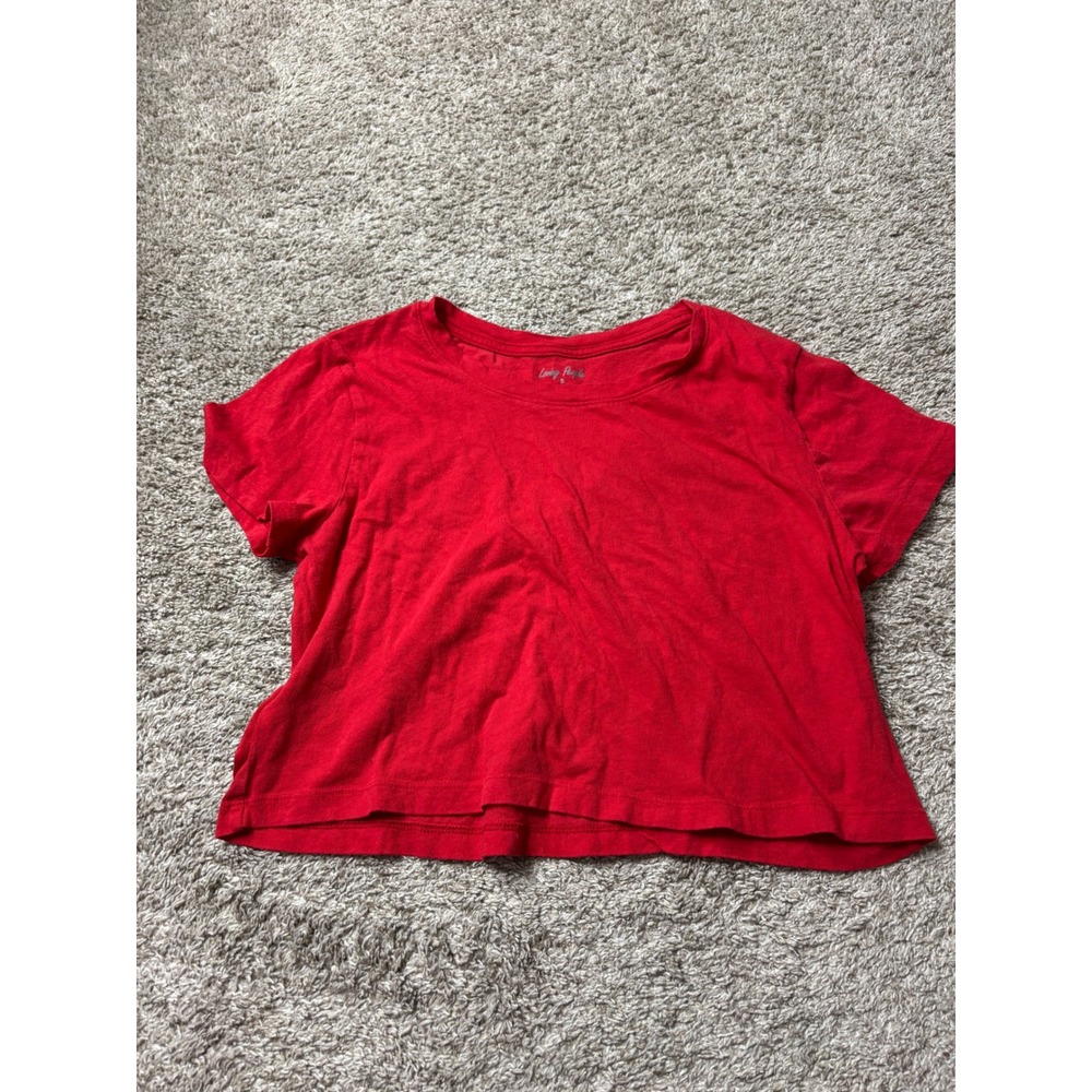Loving People Red Crop Top Tee 100% Cotton Short Sleeve Small